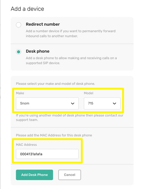 CircleLoop - Desktop - Settings - Devices - Add Device - Details