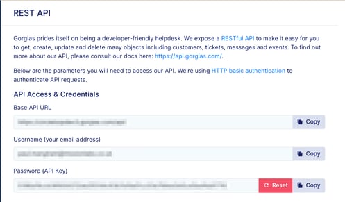 Gorgias- REST API Settings Including Key and Domain