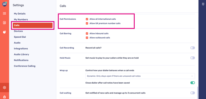 Permissions for calls 01