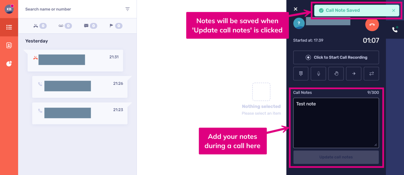Features during a call